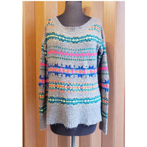 American Eagle Outfitters size medium gray & bright colored striped sweater